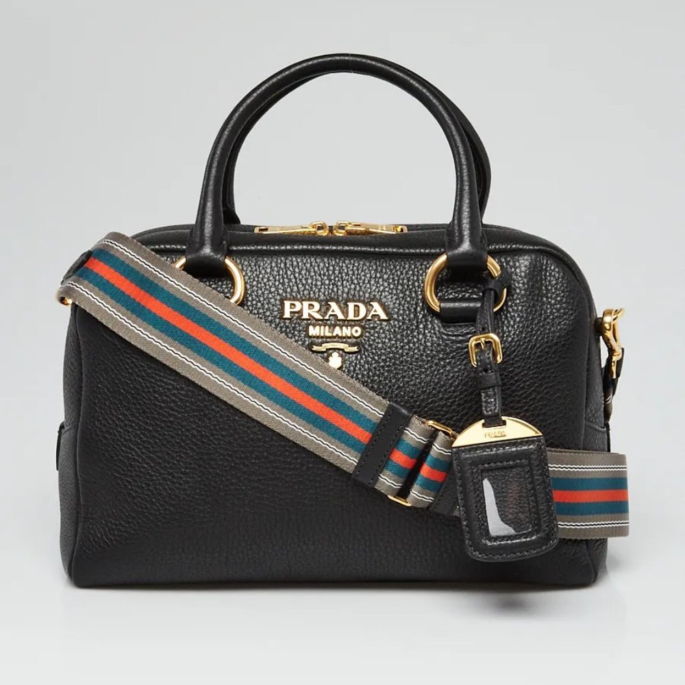 PRADA Black Vitello Phenix Bauletto Bag